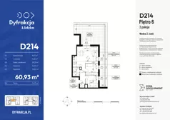 3 pokoje, mieszkanie 60,93 m², piętro 6, oferta nr D214, Dyfrakcja Łódzka, Łódź, Widzew, ul. Wodna 3