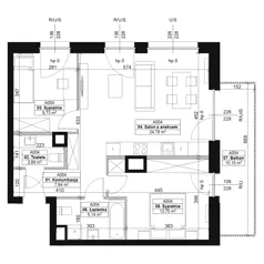 3 pokoje, mieszkanie 63,88 m², piętro 1, oferta nr A004, Dyfrakcja Łódzka, Łódź, Widzew, ul. Wodna 3