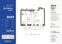 3 pokoje, mieszkanie 72,15 m², piętro 1, oferta nr B059, Dyfrakcja Łódzka, Łódź, Widzew, ul. Wodna 3