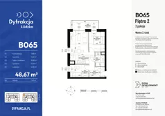 3 pokoje, mieszkanie 48,67 m², piętro 2, oferta nr B065, Dyfrakcja Łódzka, Łódź, Widzew, ul. Wodna 3