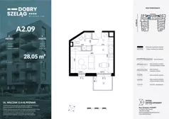 1 pokój, mieszkanie 28,05 m², piętro 2, oferta nr A2.09, Dobry Szeląg, Poznań, Winogrady, Winogrady, ul. Wilczak 12A