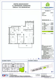 4 pokoje, mieszkanie 54,64 m², piętro 1, oferta nr A14, Eco Berensona 1, Warszawa, Białołęka, Grodzisk, ul. Berensona 131