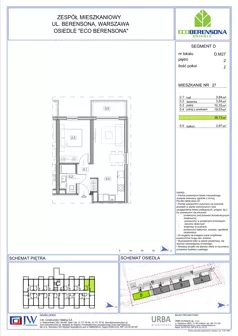 2 pokoje, mieszkanie 36,73 m², piętro 3, oferta nr 27-D, Eco Berensona 2, Warszawa, Białołęka, Grodzisk, ul. Leona Berensona 124