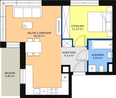 2 pokoje, mieszkanie 46,09 m², parter, oferta nr B.1.1, Osiedle Kwintet, Warszawa, Białołęka, Grodzisk, ul. Podwójna 2, 4, 6, 8, 10
