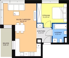 2 pokoje, mieszkanie 46,09 m², piętro 1, oferta nr B.1.7, Osiedle Kwintet, Warszawa, Białołęka, Grodzisk, ul. Podwójna 2, 4, 6, 8, 10