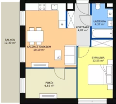 3 pokoje, mieszkanie 50,58 m², piętro 2, oferta nr B.1.14, Osiedle Kwintet, Warszawa, Białołęka, Grodzisk, ul. Podwójna 2, 4, 6, 8, 10