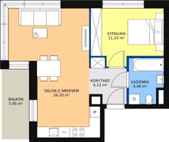 2 pokoje, mieszkanie 46,02 m², piętro 1, oferta nr B.2.6, Osiedle Kwintet, Warszawa, Białołęka, Grodzisk, ul. Podwójna 2, 4, 6, 8, 10