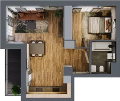 2 pokoje, mieszkanie 46,02 m², piętro 1, oferta nr B.2.6, Osiedle Kwintet, Warszawa, Białołęka, Grodzisk, ul. Podwójna 2, 4, 6, 8, 10