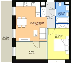 3 pokoje, mieszkanie 50,58 m², piętro 1, oferta nr B.2.7, Osiedle Kwintet, Warszawa, Białołęka, Grodzisk, ul. Podwójna 2, 4, 6, 8, 10