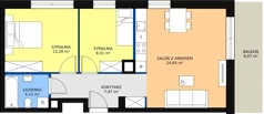 3 pokoje, mieszkanie 59,33 m², piętro 3, oferta nr B.2.17, Osiedle Kwintet, Warszawa, Białołęka, Grodzisk, ul. Podwójna 2, 4, 6, 8, 10