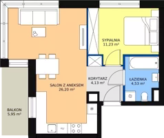 2 pokoje, mieszkanie 46,09 m², piętro 1, oferta nr B.3.7, Osiedle Kwintet, Warszawa, Białołęka, Grodzisk, ul. Podwójna 2, 4, 6, 8, 10