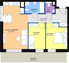 3 pokoje, mieszkanie 59,98 m², piętro 1, oferta nr B.3.11, Osiedle Kwintet, Warszawa, Białołęka, Grodzisk, ul. Podwójna 2, 4, 6, 8, 10