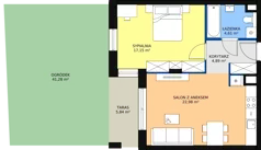2 pokoje, mieszkanie 49,63 m², parter, oferta nr B.4.3, Osiedle Kwintet, Warszawa, Białołęka, Grodzisk, ul. Podwójna 2, 4, 6, 8, 10
