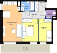 3 pokoje, mieszkanie 58,36 m², piętro 1, oferta nr B.4.11, Osiedle Kwintet, Warszawa, Białołęka, Grodzisk, ul. Podwójna 2, 4, 6, 8, 10
