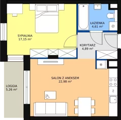 2 pokoje, mieszkanie 49,63 m², piętro 2, oferta nr B.4.15, Osiedle Kwintet, Warszawa, Białołęka, Grodzisk, ul. Podwójna 2, 4, 6, 8, 10