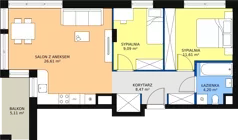 3 pokoje, mieszkanie 59,98 m², piętro 1, oferta nr B.5.7, Osiedle Kwintet, Warszawa, Białołęka, Grodzisk, ul. Podwójna 2, 4, 6, 8, 10