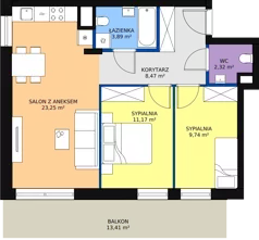 3 pokoje, mieszkanie 58,84 m², piętro 1, oferta nr B.5.11, Osiedle Kwintet, Warszawa, Białołęka, Grodzisk, ul. Podwójna 2, 4, 6, 8, 10