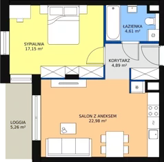 2 pokoje, mieszkanie 49,63 m², piętro 3, oferta nr B.5.21, Osiedle Kwintet, Warszawa, Białołęka, Grodzisk, ul. Podwójna 2, 4, 6, 8, 10