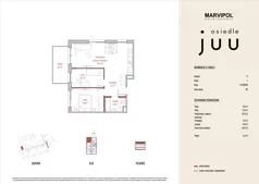 3 pokoje, mieszkanie 56,19 m², piętro 2, oferta nr C/M020, Osiedle Juu, Warszawa, Białołęka, Grodzisk, ul. Skarbka z Gór 47