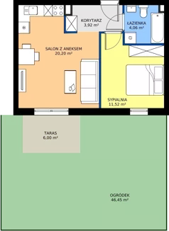2 pokoje, mieszkanie 41,64 m², piętro 1, oferta nr B1/6, Osiedle Przy Lipowej, Święta Katarzyna, ul. Lipowa