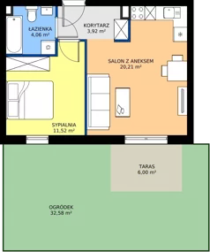 2 pokoje, mieszkanie 41,64 m², piętro 1, oferta nr B1/6, Osiedle Przy Lipowej, Święta Katarzyna, ul. Lipowa