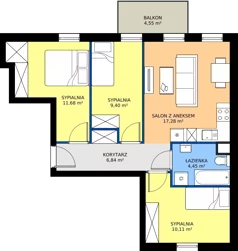 4 pokoje, mieszkanie 59,76 m², piętro 1, oferta nr B1/5, Osiedle Przy Lipowej, Święta Katarzyna, ul. Lipowa