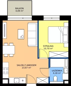2 pokoje, mieszkanie 38,55 m², piętro 1, oferta nr WA2/B/11, Waniliowa, Wrocław, Lipa Piotrowska, Psie Pole, ul. Waniliowa