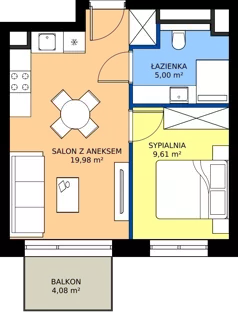 2 pokoje, mieszkanie 34,59 m², piętro 2, oferta nr WA2/A/22, Waniliowa, Wrocław, Lipa Piotrowska, Psie Pole, ul. Waniliowa