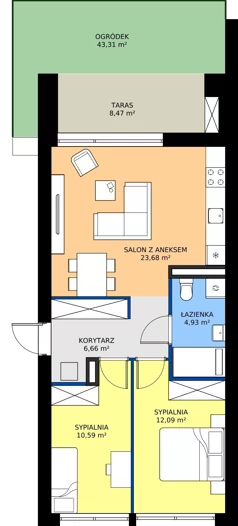 3 pokoje, mieszkanie 57,93 m², piętro 1, oferta nr SW/3/29, Strawińskiego, Wrocław, Jagodno, Krzyki, ul. Stawińskiego 19