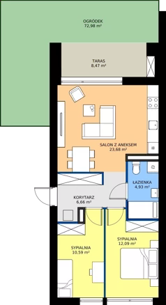 3 pokoje, mieszkanie 57,79 m², piętro 1, oferta nr SW/11/61, Strawińskiego, Wrocław, Jagodno, Krzyki, ul. Stawińskiego 19