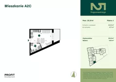 1 pokój, mieszkanie 25,10 m², piętro 1, oferta nr POGO2/A/2C, Pogonowskiego 52, Łódź, Polesie, Stare Polesie, ul. Pogonowskiego 52