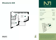 2 pokoje, mieszkanie 47,33 m², piętro 1, oferta nr POGO2/B/2B, Pogonowskiego 52, Łódź, Polesie, Stare Polesie, ul. Pogonowskiego 52