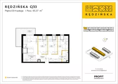 4 pokoje, mieszkanie 65,37 m², piętro 3, oferta nr RD4B/C/33, Rędzińska 4, Wrocław, Maślice, ul. Rędzińska
