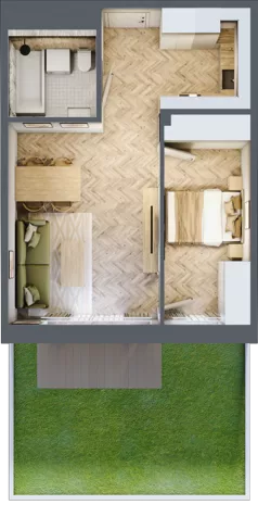 2 pokoje, mieszkanie 42,70 m², parter, oferta nr B2.07, Osiedle Zielony Zakątek - Etap II, Wołomin, ul. Legionów 142A/144