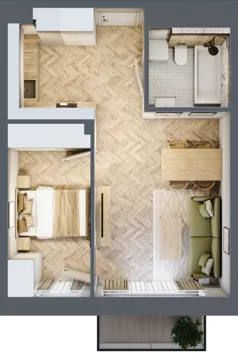 2 pokoje, mieszkanie 42,40 m², piętro 1, oferta nr B2.26, Osiedle Zielony Zakątek - Etap II, Wołomin, ul. Legionów 142A/144