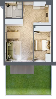 2 pokoje, mieszkanie 44,20 m², parter, oferta nr B2.09, Osiedle Zielony Zakątek - Etap II, Wołomin, ul. Legionów 142A/144