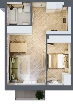 2 pokoje, mieszkanie 44,20 m², piętro 1, oferta nr B2.25, Osiedle Zielony Zakątek - Etap II, Wołomin, ul. Legionów 142A/144