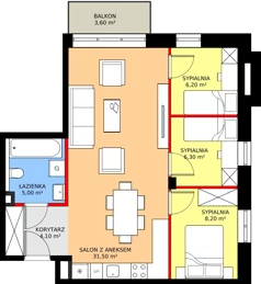 4 pokoje, mieszkanie 61,30 m², piętro 2, oferta nr B2.36, Osiedle Zielony Zakątek - Etap II, Wołomin, ul. Legionów 142A/144