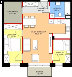 3 pokoje, mieszkanie 61,90 m², piętro 2, oferta nr B2.40, Osiedle Zielony Zakątek - Etap II, Wołomin, ul. Legionów 142A/144