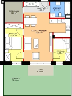 3 pokoje, mieszkanie 61,90 m², parter, oferta nr B2.08, Osiedle Zielony Zakątek - Etap II, Wołomin, ul. Legionów 142A/144