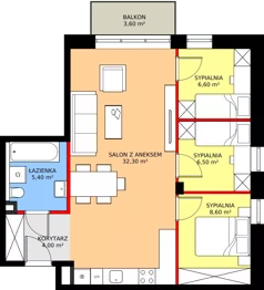 4 pokoje, mieszkanie 63,40 m², piętro 1, oferta nr B3.16, Osiedle Zielony Zakątek - Etap II, Wołomin, ul. Legionów 142A/144