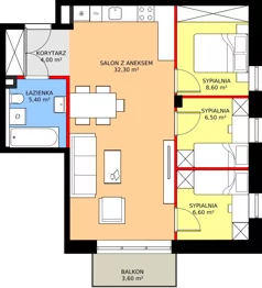 4 pokoje, mieszkanie 63,40 m², piętro 1, oferta nr B3.17, Osiedle Zielony Zakątek - Etap II, Wołomin, ul. Legionów 142A/144