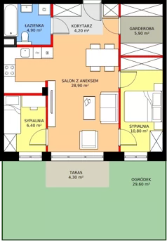 3 pokoje, mieszkanie 61,10 m², parter, oferta nr B3.07, Osiedle Zielony Zakątek - Etap II, Wołomin, ul. Legionów 142A/144