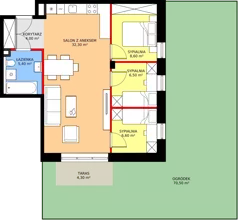 4 pokoje, mieszkanie 63,40 m², parter, oferta nr B3.04, Osiedle Zielony Zakątek - Etap II, Wołomin, ul. Legionów 142A/144