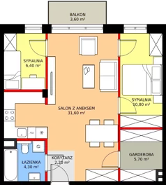 3 pokoje, mieszkanie 61,00 m², piętro 1, oferta nr B3.26, Osiedle Zielony Zakątek - Etap II, Wołomin, ul. Legionów 142A/144