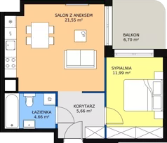 2 pokoje, apartament 43,86 m², piętro 1, oferta nr M19, Art Deco Mokotów, Warszawa, Mokotów, Stegny, ul. Białej Koniczyny