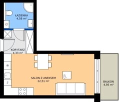 1 pokój, mieszkanie 31,42 m², piętro 1, oferta nr B.84, Wiślane Tarasy 2.0, Kraków, Grzegórzki, ul. Grzegórzecka/Stachowskiego