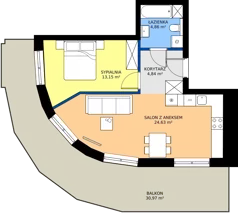 2 pokoje, mieszkanie 47,48 m², piętro 5, oferta nr B.150, Wiślane Tarasy 2.0, Kraków, Grzegórzki, ul. Grzegórzecka/Stachowskiego