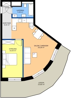 2 pokoje, mieszkanie 55,54 m², piętro 8, oferta nr B.183, Wiślane Tarasy 2.0, Kraków, Grzegórzki, ul. Grzegórzecka/Stachowskiego