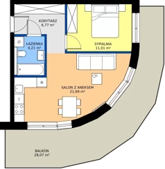 2 pokoje, mieszkanie 43,68 m², piętro 2, oferta nr B.102, Wiślane Tarasy 2.0, Kraków, Grzegórzki, ul. Grzegórzecka/Stachowskiego